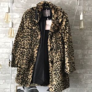 Faux fur leopard print coat